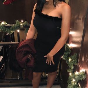 Windsore Midi Black Faux Fur Trimmed Dress